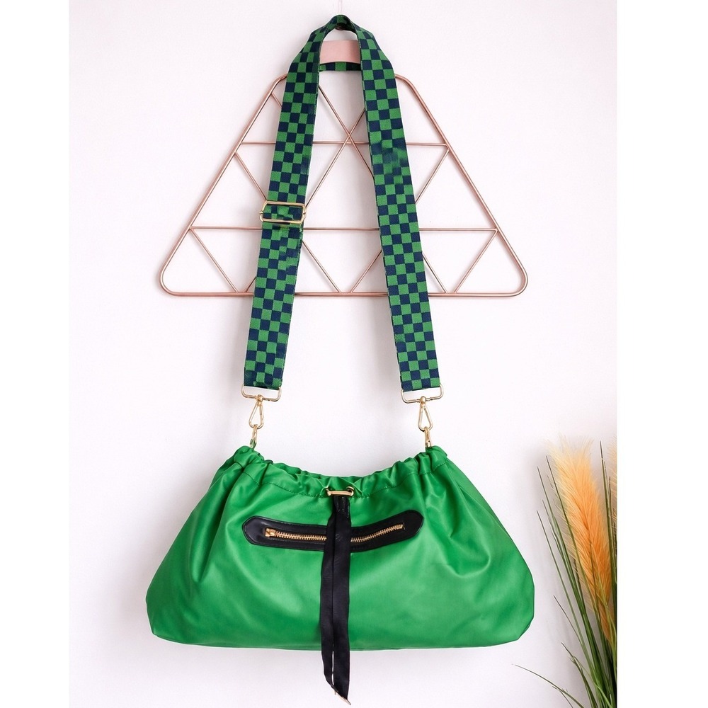 AhDorned Kelly Green Nylon Slouchy Hobo Bag Check Guitar Strap Crossbody Y2K